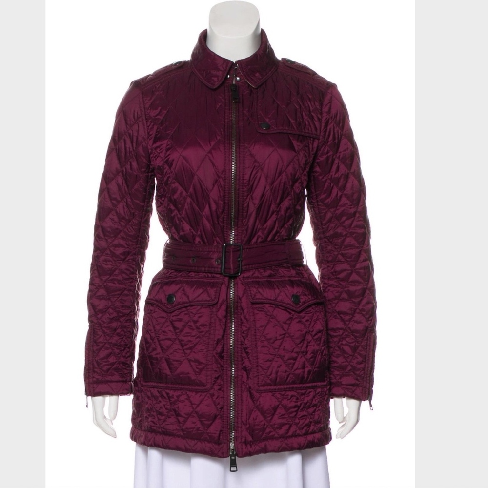 Burberry Brit Plum Nova Check Lined Quilted Coat